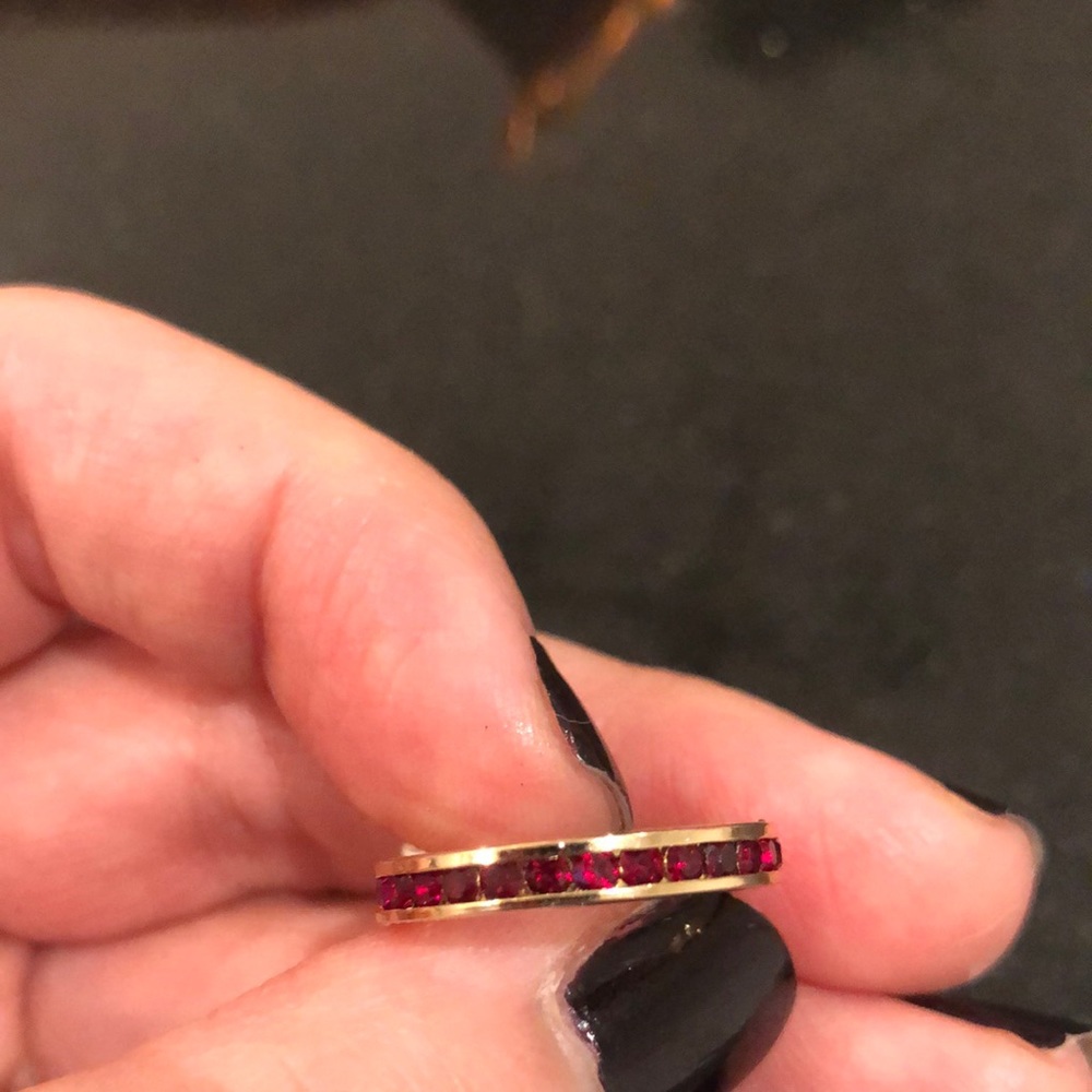 Gold Band Ring with Ruby Like Stones, Costume Jewelry
